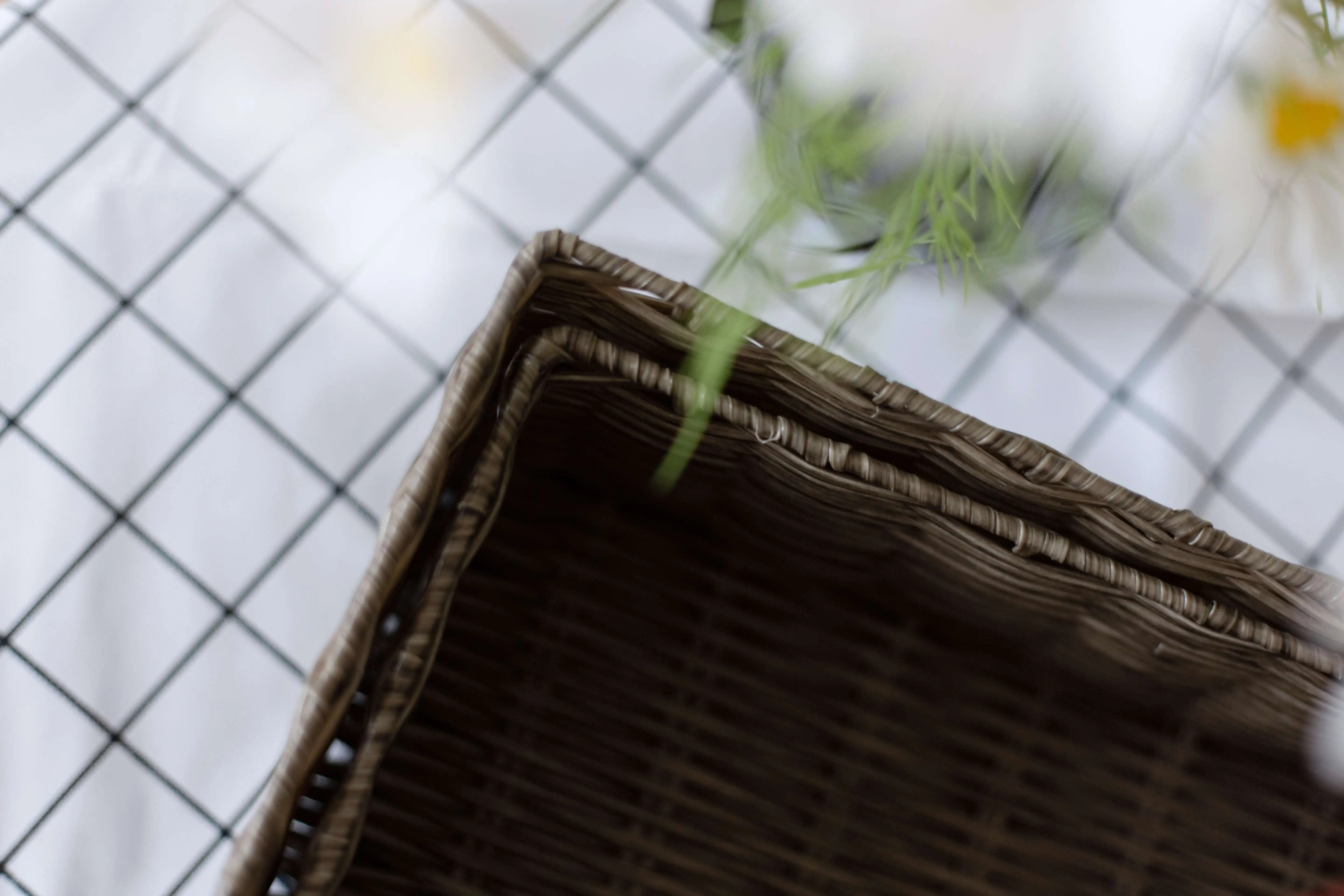 rectangular hand woven soft with holes plastic pp basket storage rattan basket