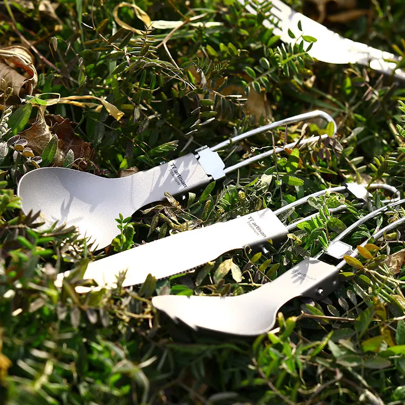 Titanium Folding Spoon Spork Outdoor Cookware Titanium Flatware Lightweight Handle Picnic Camping Travel Tableware