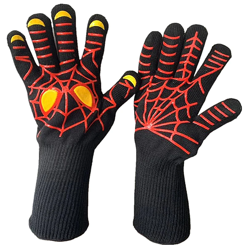 EN407 Kitchen Protection Heat Resistant Grill Cook Bbq Oven Gloves Mitt with Long Cuff