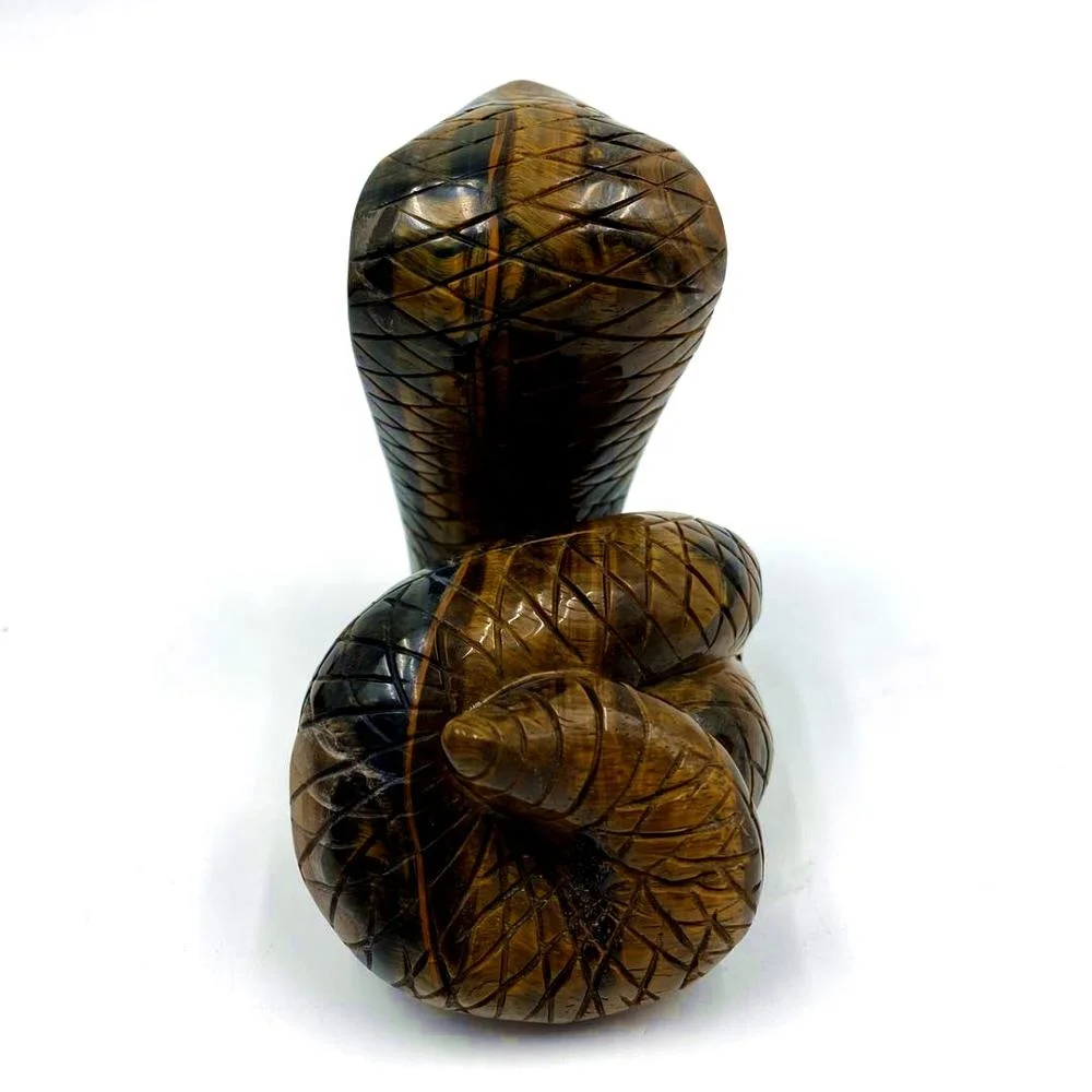 High quality natural crystal carving animal art sculpture gemstone folk crafts tiger eye crystal snake for decoration