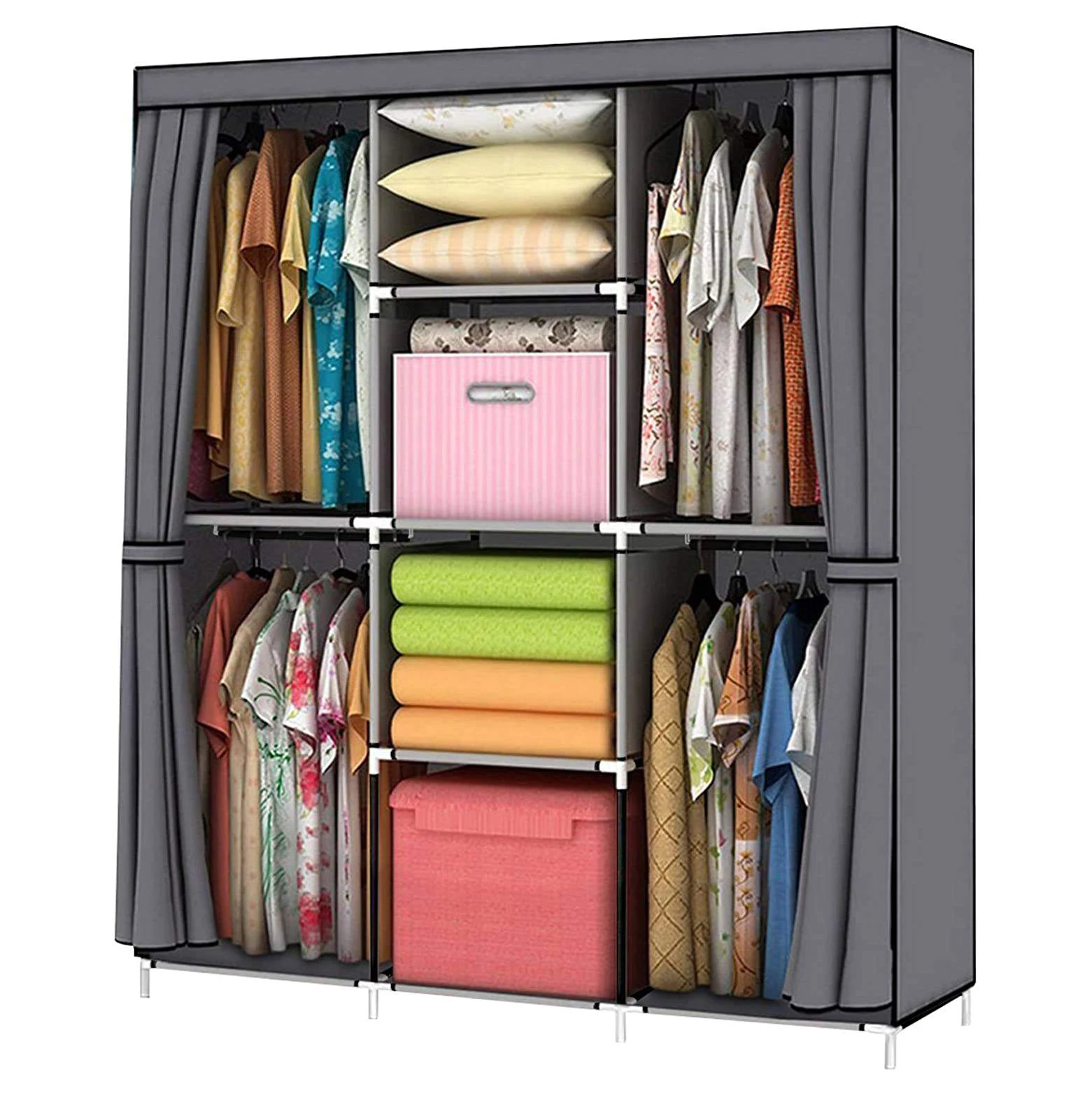 Home Cloth Wardrobe Furniture Wardrobe Stainless Steel Round Tube Pipe Fabric Wardrobe Cabinet