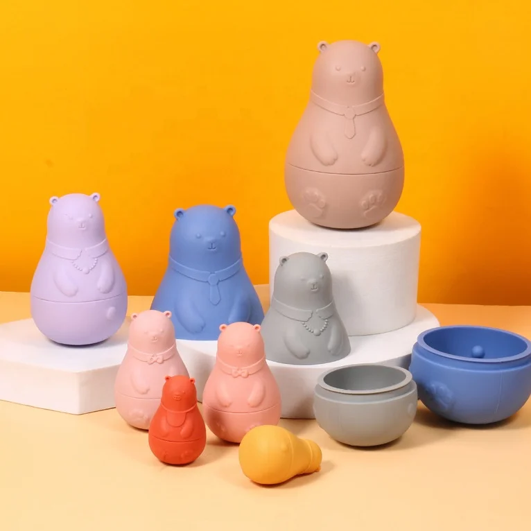 Wholesale Food Grade Silicone Sensory Chew Toy Baby Modern Russian Nesting Doll BPA Free Stackable Baby Silicone Toy
