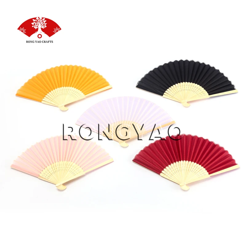 Wholesale Bamboo Hand Fan Custom Color White Black Silk Wedding Bamboo Hand Fan For Women