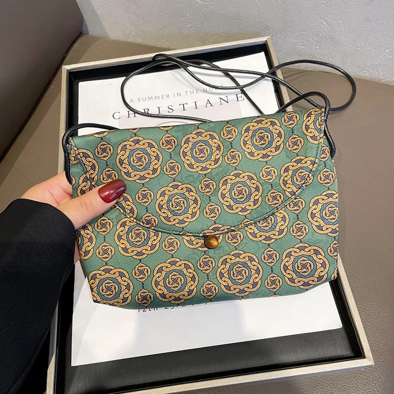 Chinese Brocade Silky Phone Purse Crossbody Mini Bag Envelope Clutch