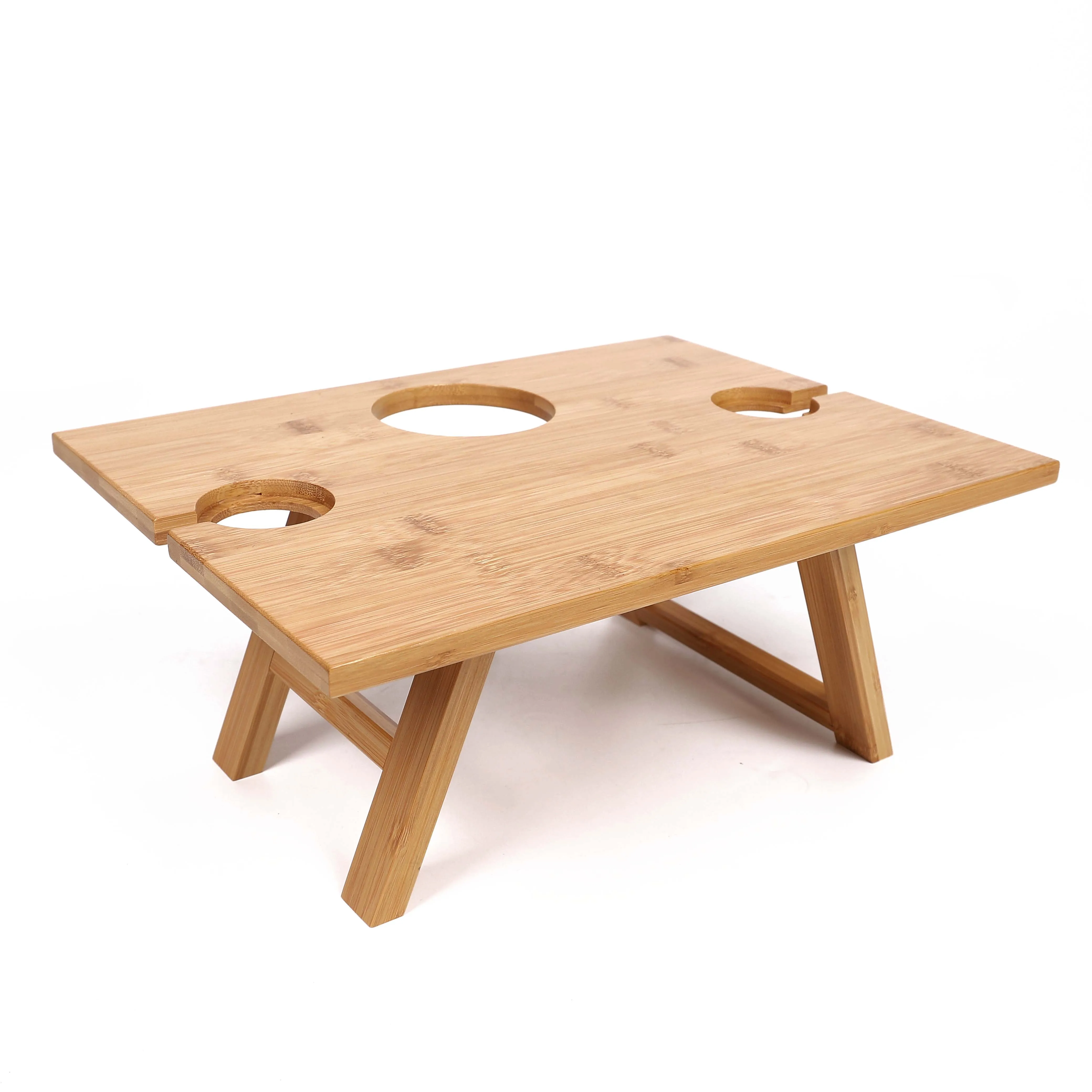 Bamboo Portable Foldable Wine And Snack Tray Wood Picnic Table