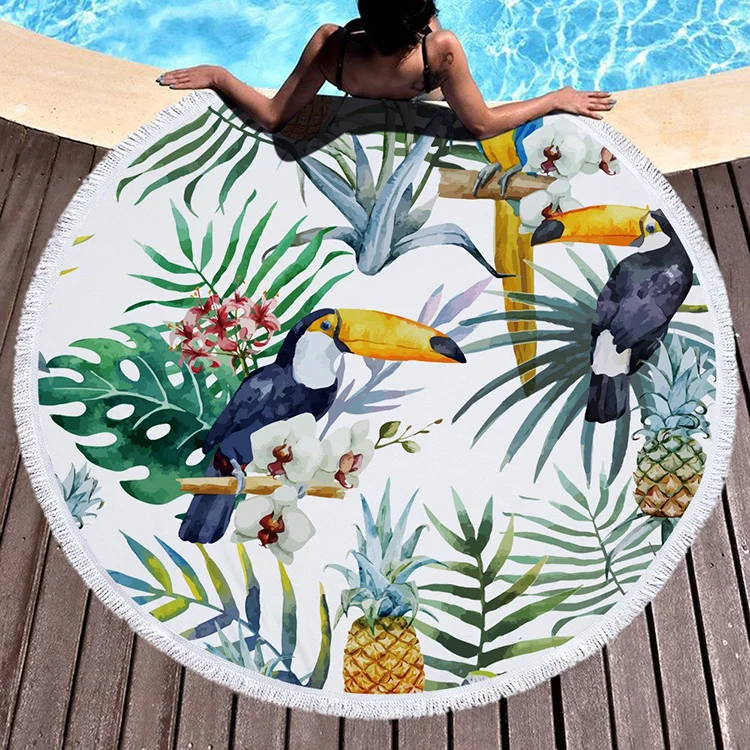 Colorful Birds Parrot Round Beach Towel Fast Dry Soft Absorbent Beach Blanket