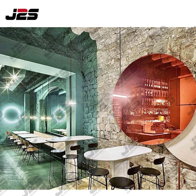 Custom European American antique style tan catering food pizza tulip cafeteria diner table and chair