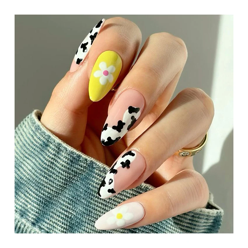 Personalized Superior Quality Smile Face Green Flower Wholesales Price Abs Material Prep Kit Uas Handmade Press On Nails