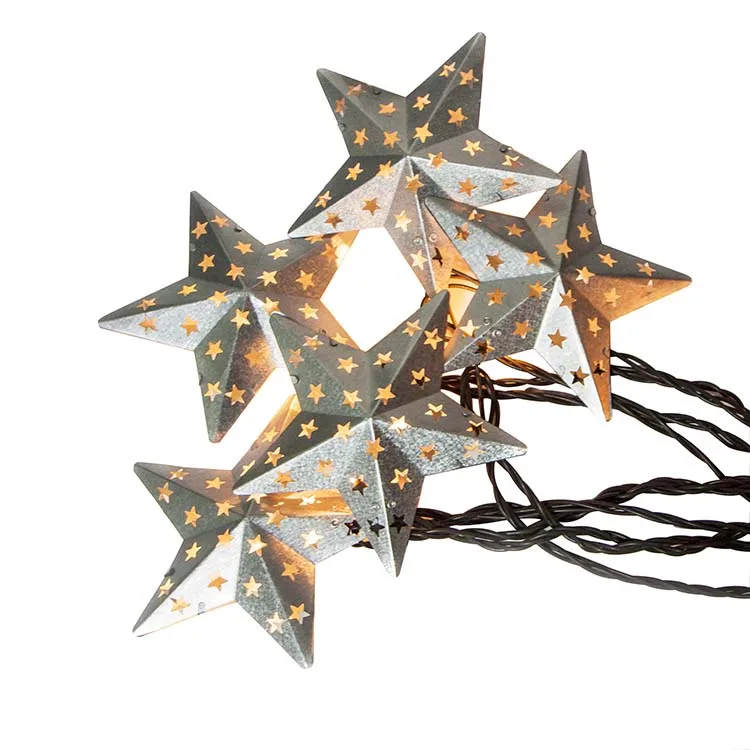 Electric Power Plug-in 110V Fairy Silver Metal Star Led Lights String Outdoor for Garden Decor