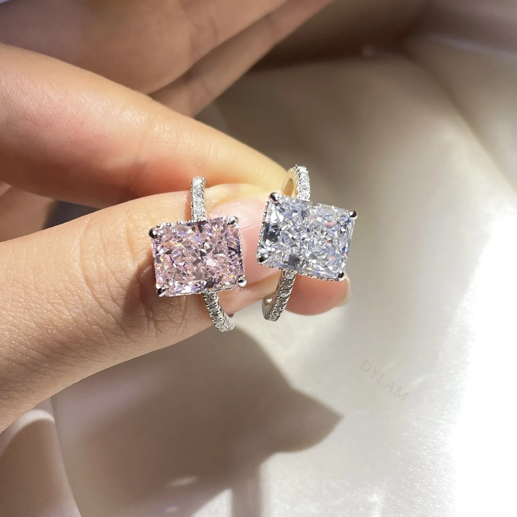 Dylam Top 10 best seller S925 silver solitaire wedding rings set cut 5A+ zirconia crushed ice cut diamond engagement rings set