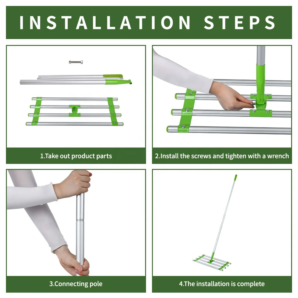 VERTAK 24 inch Tine Aluminum Garden Lawn Leveling Rake Manual Farm Soil Spreader