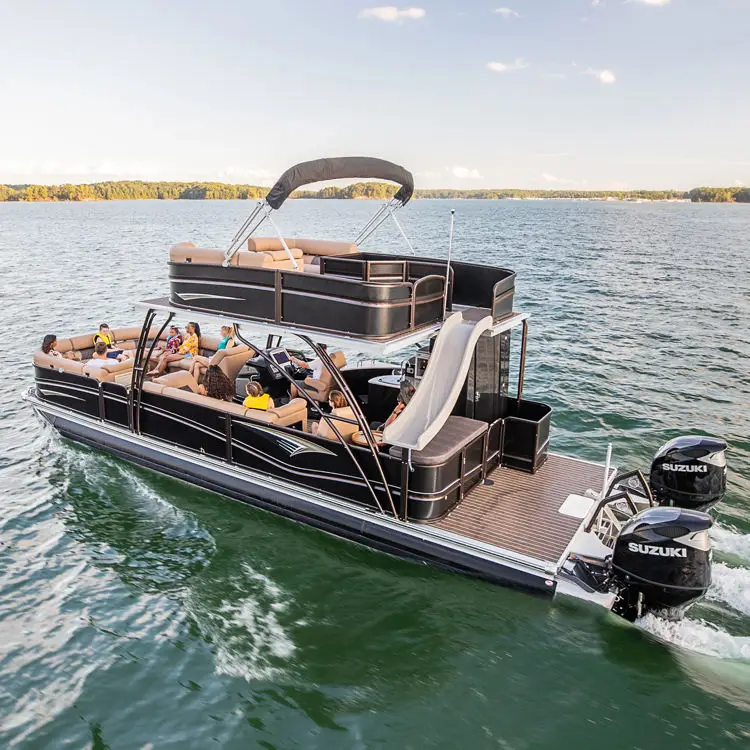 ECOCAMPOR 25ft Double Decker Sport Pontoon Catamaran Boat Slide New Aluminum Alloy Family Party Boat Surfing River Entertainment