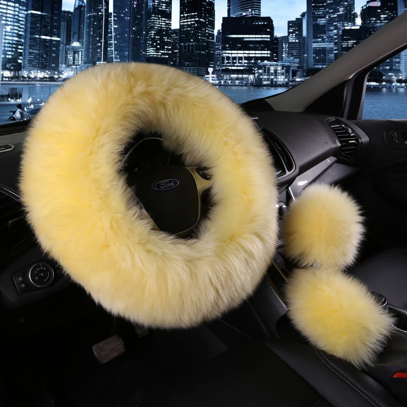 
Universal Steering wheel Plush Car Winter fur Hand Brake Gear Cover Set Car Accessories Steering Wheel Covers 