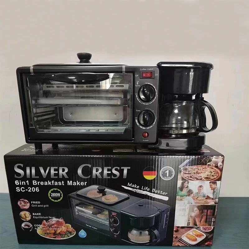 Silver Crest Automatic Electric Bread Toaster Oven Multi function 3 in 1 Breakfast Maker Multi-functional Breakfast Machine