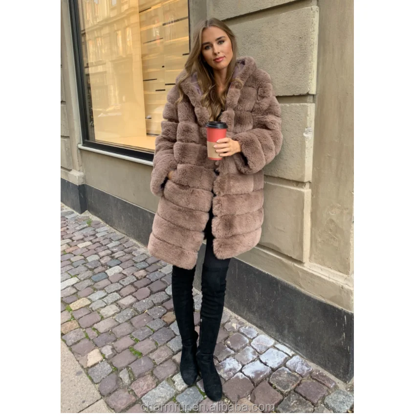 Women Loose Size Cashmere Coat Faux Fur Long With Hood Winter Warm Clothes