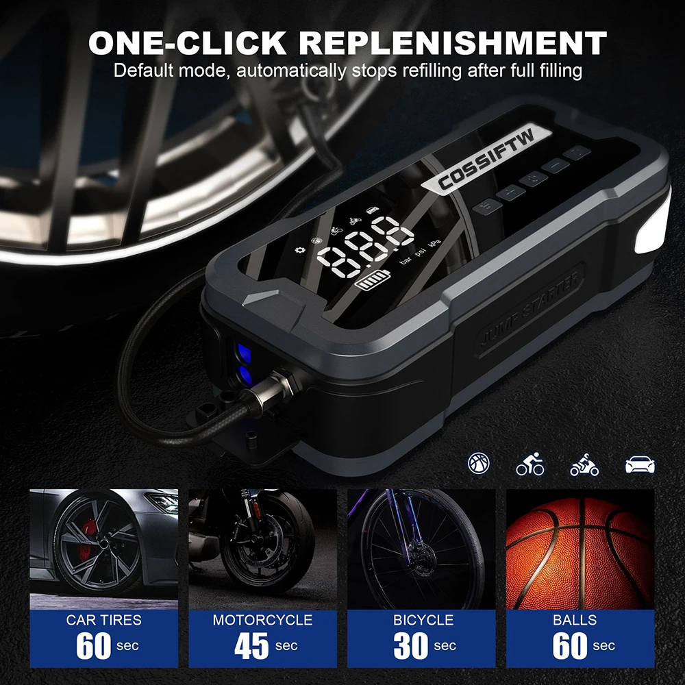 Factory Wholesale 12v Super Capacitor 150PSI High Power Booster Tire Inflator Air Pump Car Jump Starter With Air Compressor