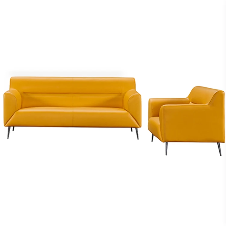 2022 Light Luxury Office Living Room Sofas Modern Design Yellow Sofa Set Furniture Leather PU Yellow Sofa