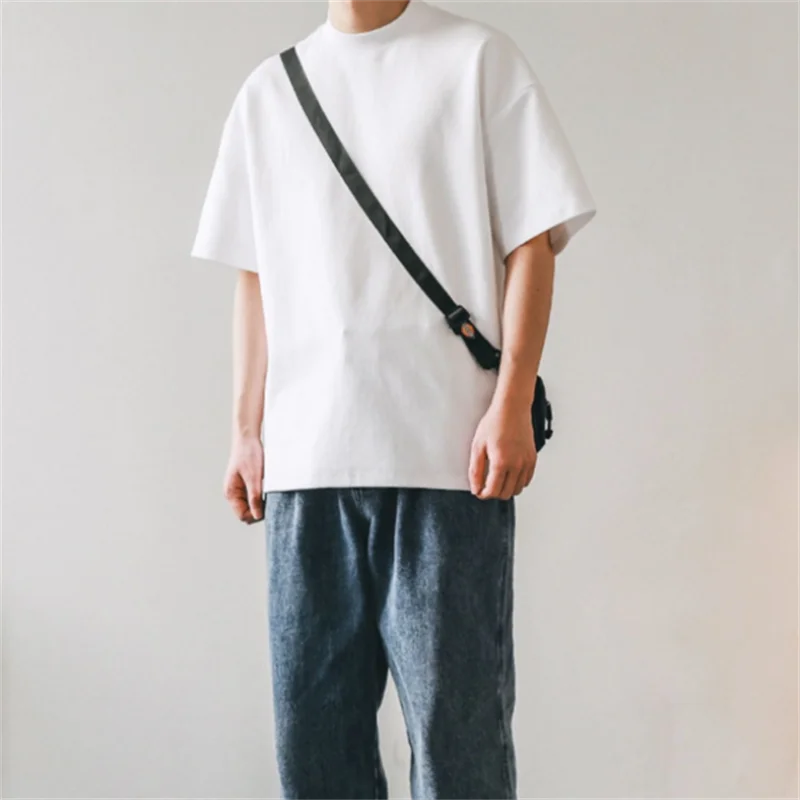 Custom Streetwear Men White Heavyweight T-Shirt Boxy Fit Thick Collar Oversize T Shirt