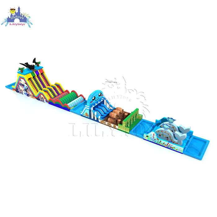 lilytoys commercial bounce house inflatables water slide inflatable water park slide long obstacle course with pool