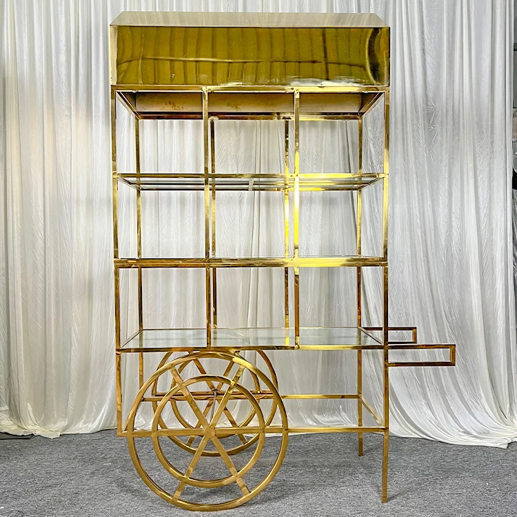 Lux Dessert Display Gloss Gold Metal Sweet Candy Cart For Wedding Events