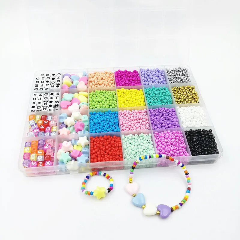 Wholesale 24 Grid Plastic Box Glass Beads Alphabet Beads For Jewelry Making