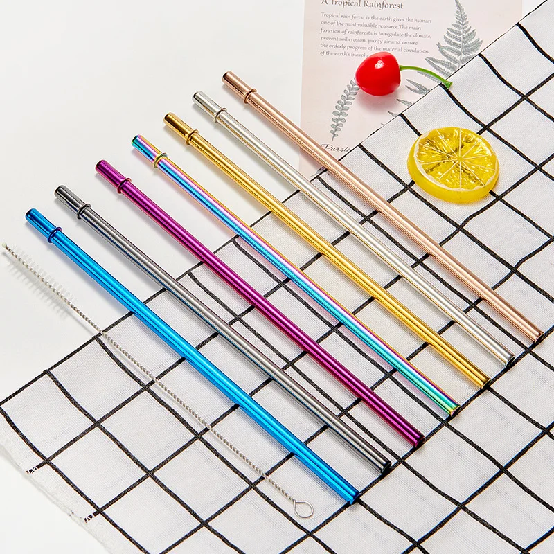 2021 New Arrival Condico Eco-friendly Reusable Drinking Straws Set With Bag Customized Logo 304 Stainless Steel Metal Straw