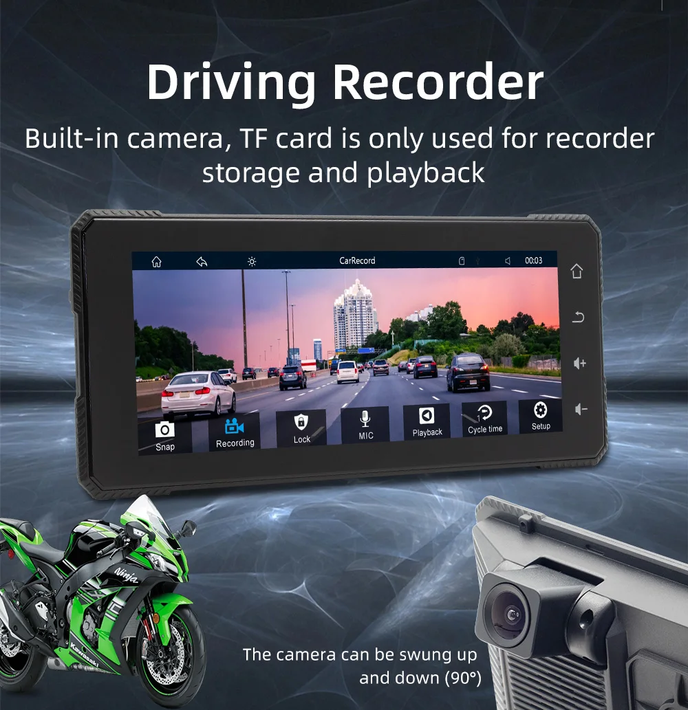 BQCC 6.86' Motorcycle Wireless Carplay Android Auto Portable Multimedia Smart Car Radio Dual BT DVR IP65 Waterproof Car Player