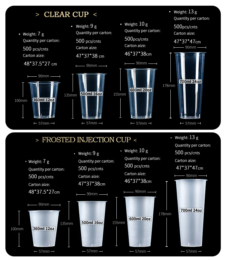 Manufacturer Disposable PP Hard Cups Custom Glass Plastic Injection Bubble Tea Cup With Lids