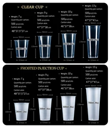 Disposable Plastic Bubble Tea Cup Milk Tea Ice Coffee Plastic PP Cup with Lids Take Out  PP Cups 500ML 700ML 360ML