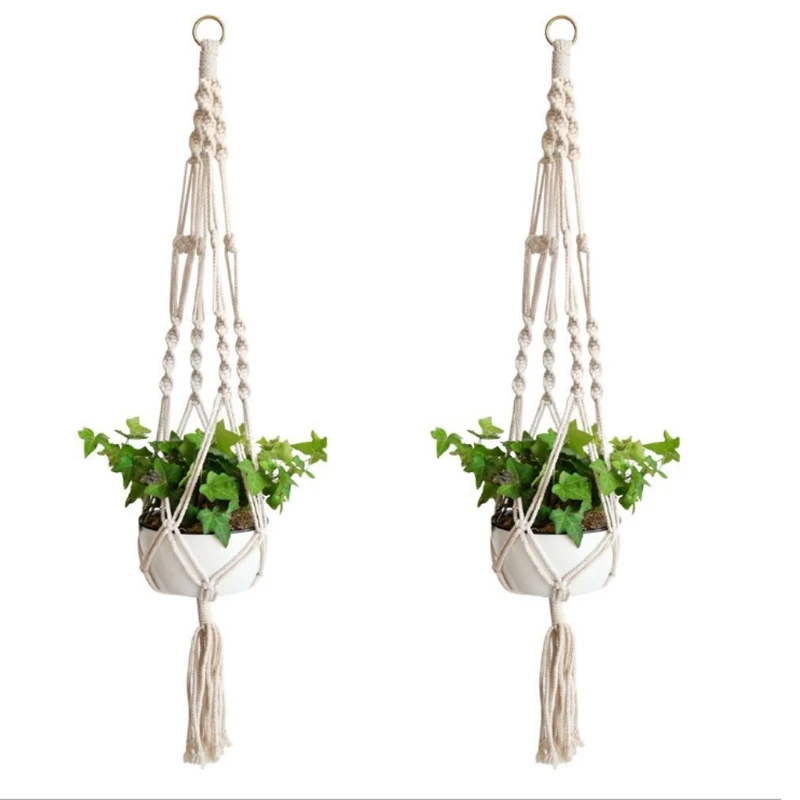 Home Garden Balcony Decoration Cordage Planter Holder Handmade Knitting Natural Net Hanger Flower Pot Basket