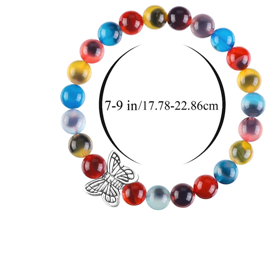 White Pine Butterfly Beaded Bracelet Unisex Classic Style Crystal Powder Alloy Jewelry for Gift