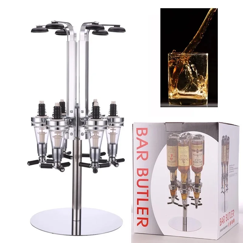 Hot selling wholesale new 6 bottle rotatable revolving Wine liquid Cocktail Dispenser stand Bar Butler Bracket in stock