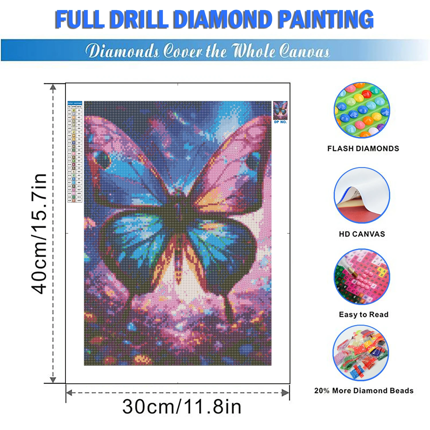 DIY 5D Diamond Painting 30*40cm Frame Full Diamond Embroidery Art Craft Crystal Painting Butterfly Pattern Wall Decor Gift