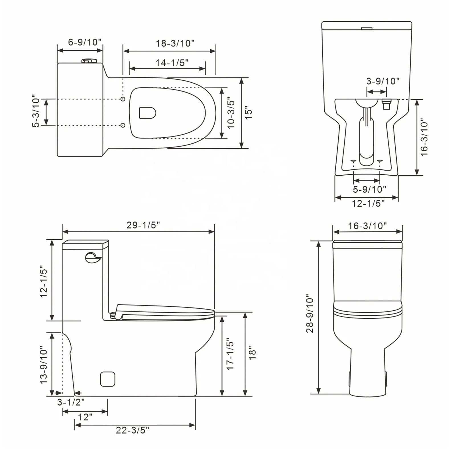 European Standard Ceramic Water Closet Floor Mounted One Piece Toilet  Hotel Sanitary Ware One Piece Water Closet WC Bowl