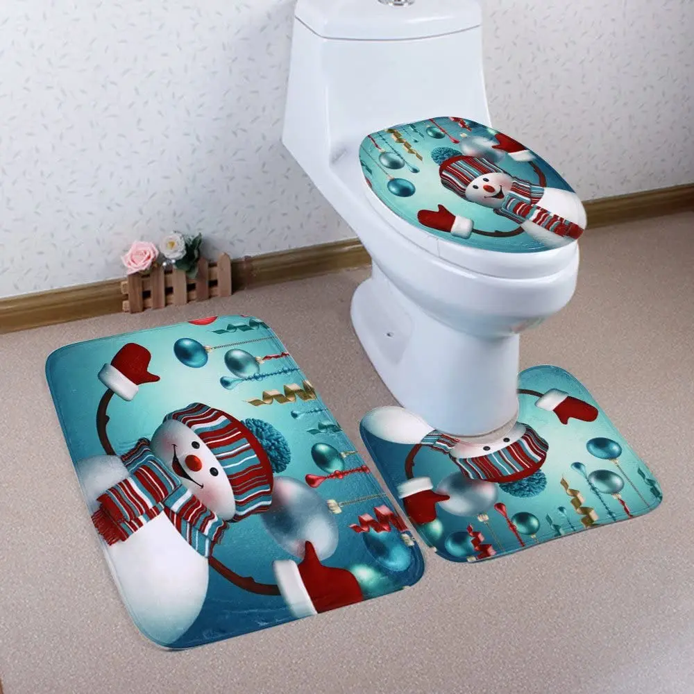 
3Pcs/Set Christmas Toilet Seat Covers Set Snowman Reindeer Letter Bathroom Non-Slip Print Toilet Seat Cover Sticker Decoration 
