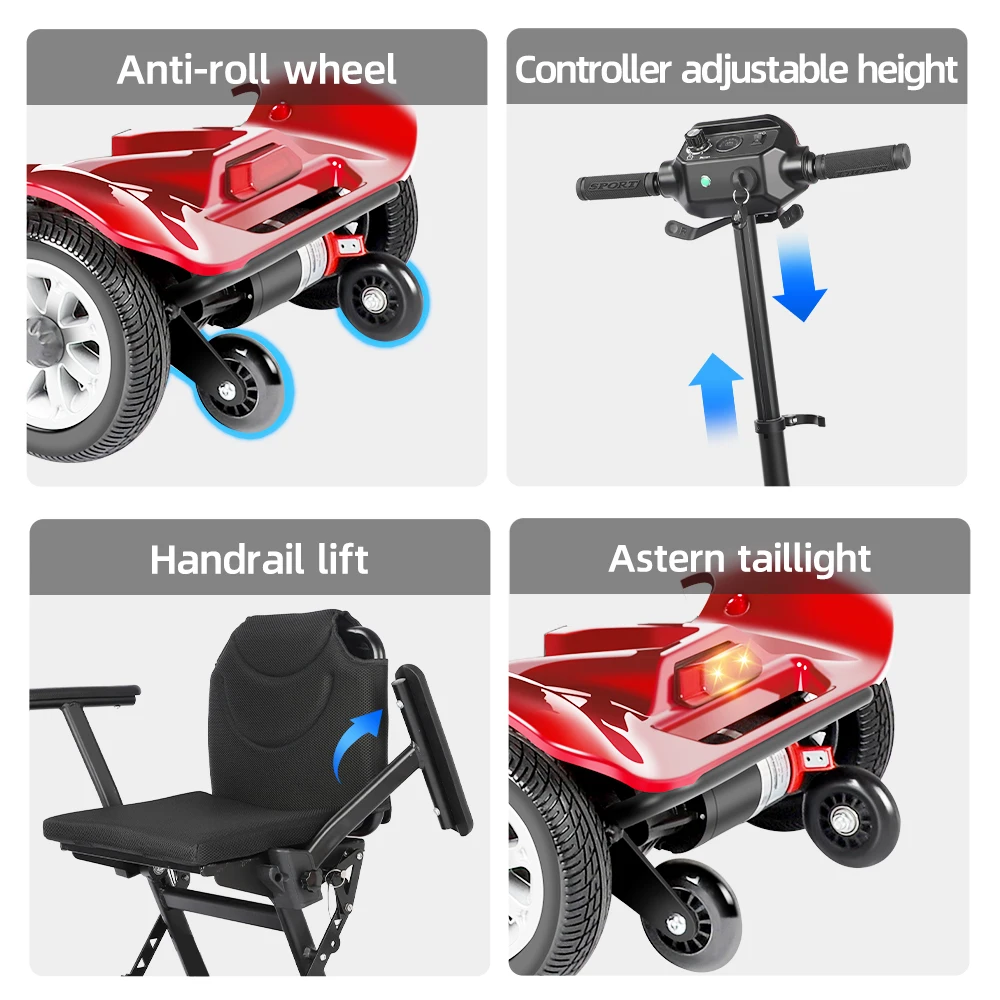 Cheap Price Portable Foldable Electric Mobility Scooters All Terrain Driving 4 Wheel Folding Mobility Scooter