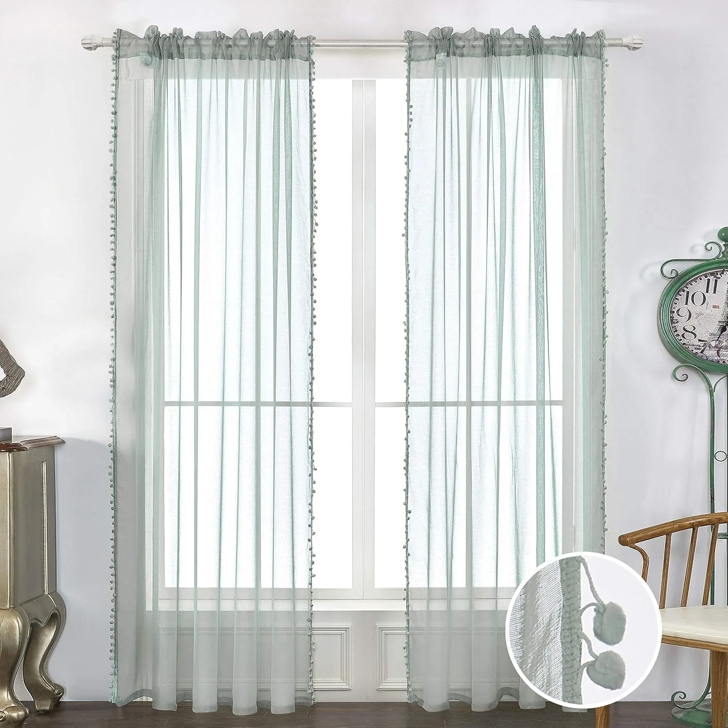 hot selling light green color sheer curtain creates warm furniture for living room