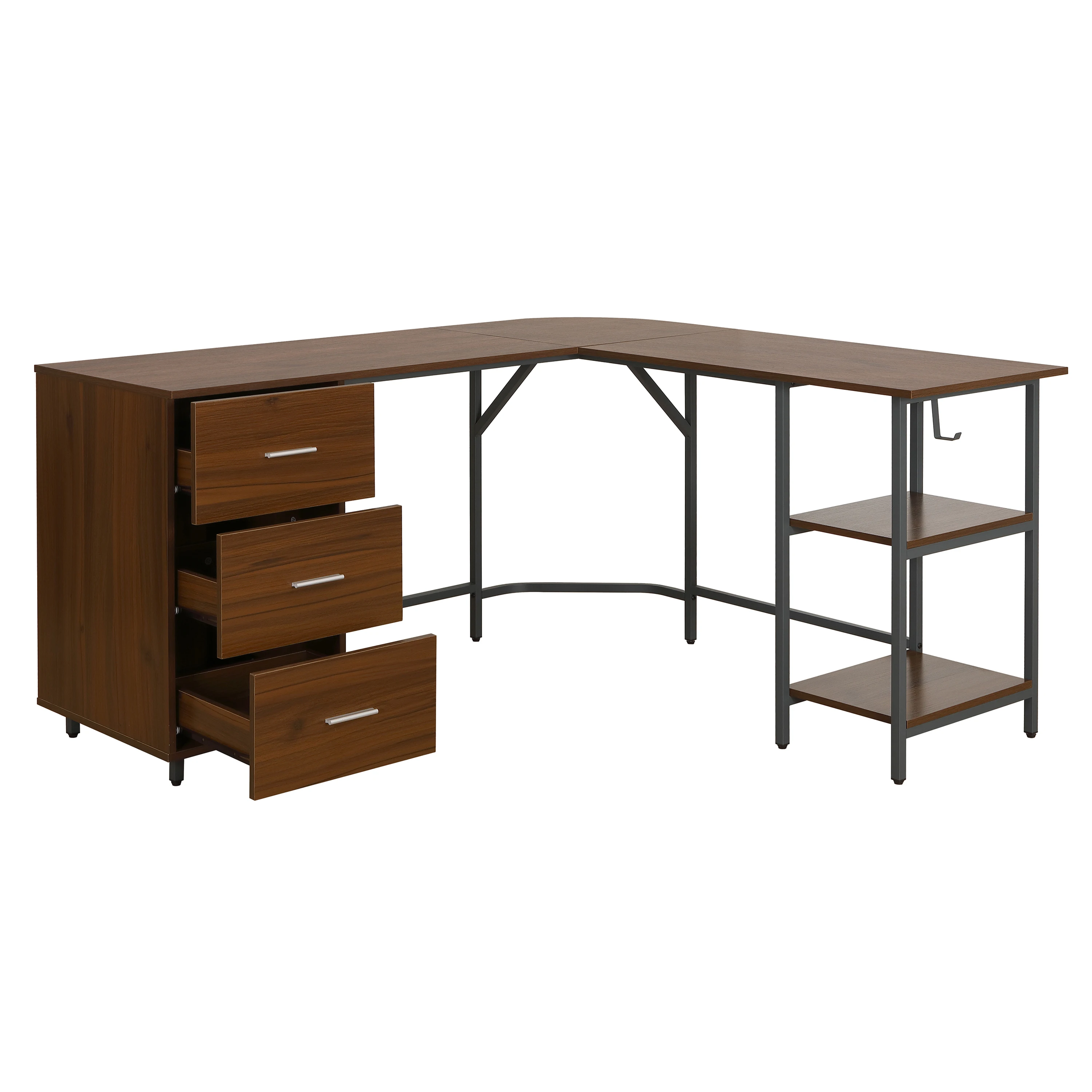 L-Shape Home Office Two-Tone Desk with Storage, Walnut