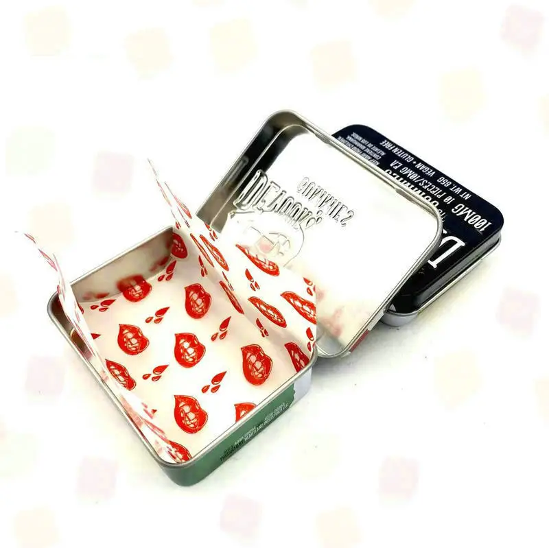 Retro Flip Hinged Child Proof Gummies Tin Box Packaging with Printing Butter Paper