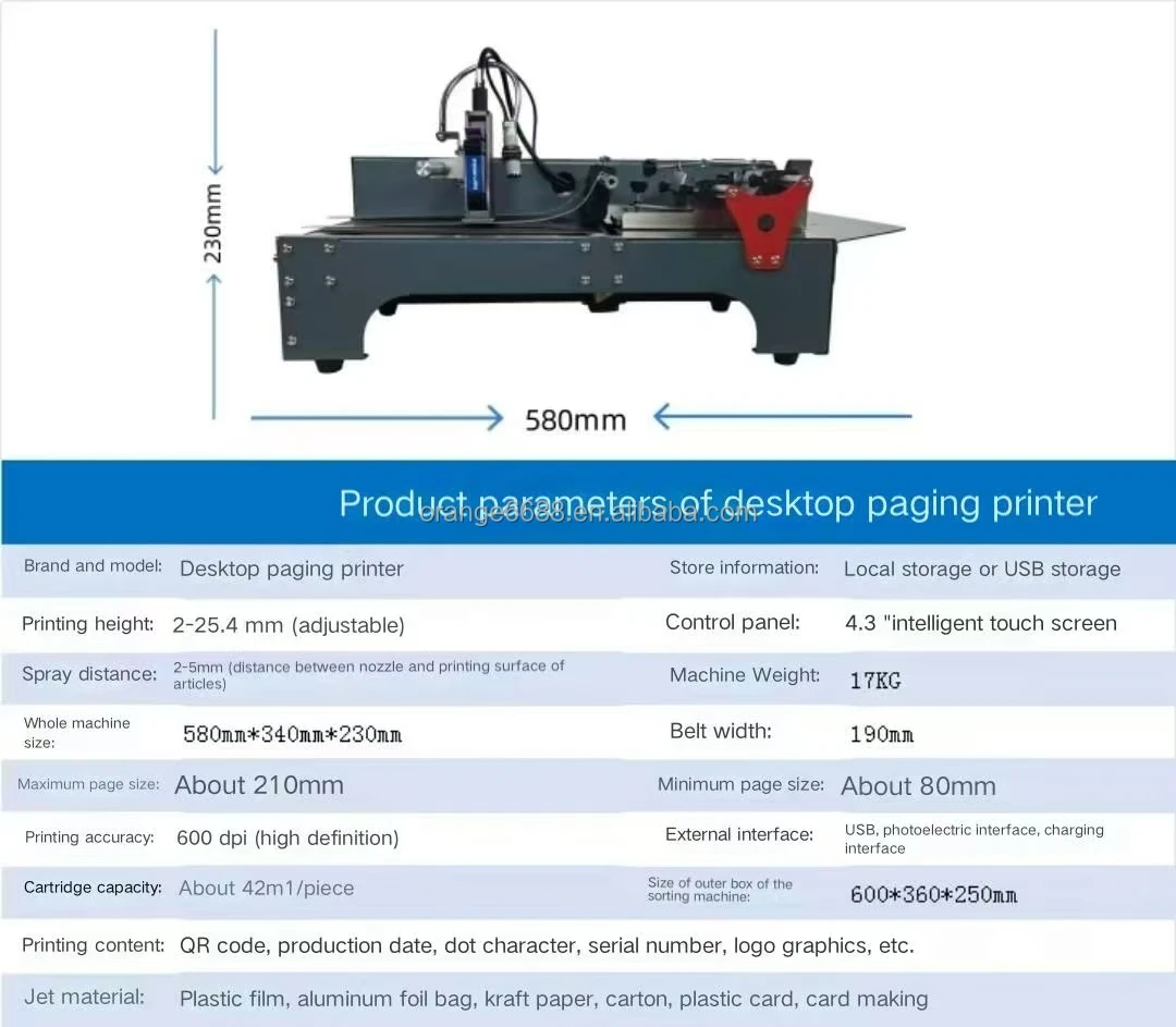 4.3 Inch Desktop Industrial Inkjet Printer Expiry Date Code Logo Batch Coding Printing Machine with Paging Feeder