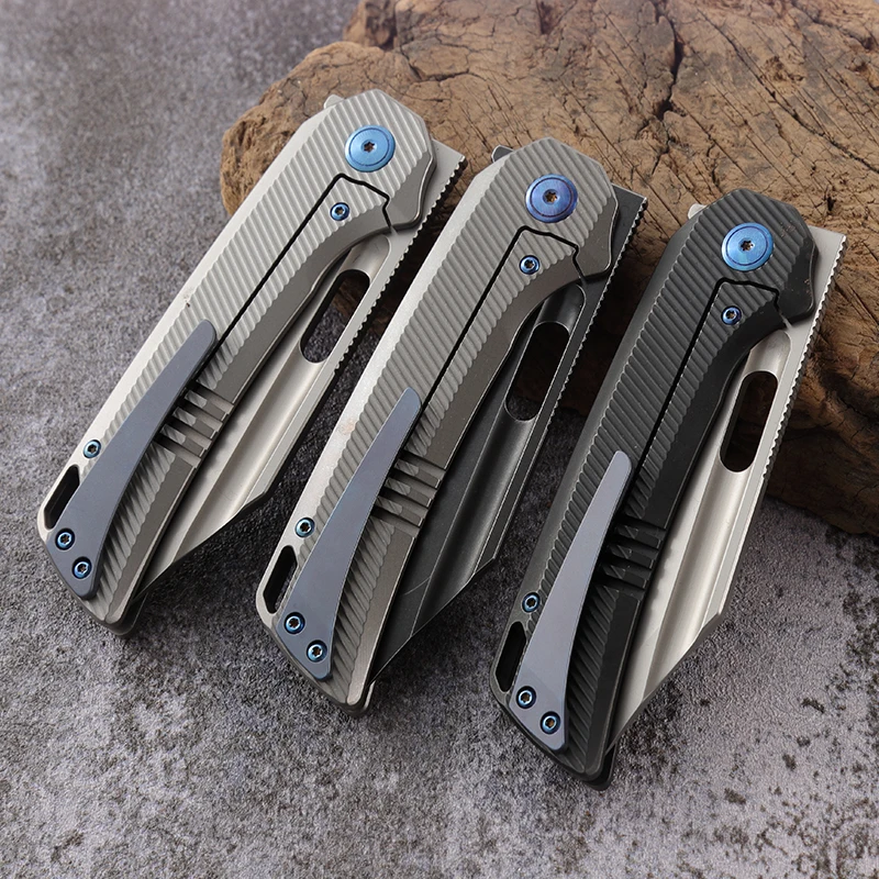 Free Sample 2024 High End Quality Custom Titanium Alloy Handle With M390 Blade Outdoor Camping Tactical Survival Folding Knife