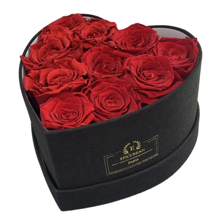 Custom black velvet heart box luxury flower box with inside foam packaging box