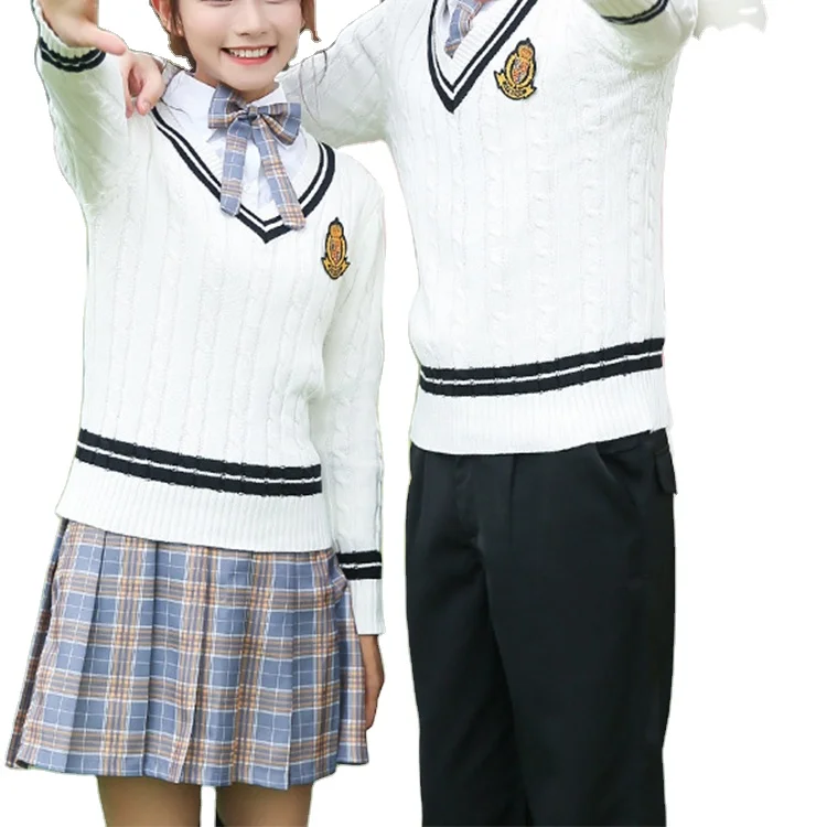Tuyaom Fashion High Qudoor Lockm School Uniform College Sweater V Neck Knitted School Sweater Custom Logo Adults for School