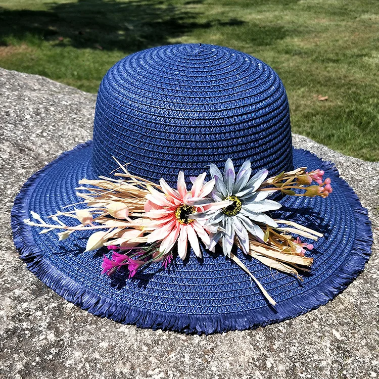 Модная дизайнерская пляжная соломенная шляпа из рафии с гавайским цветком