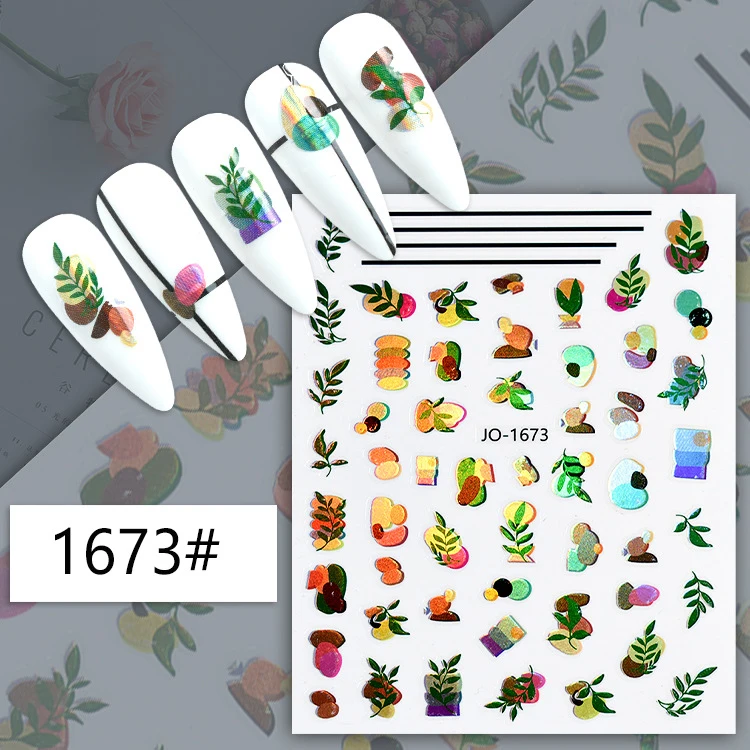 Christmas Nail Laser Color Nail Stickers Maple Leaf Spring Flower 3D stickers