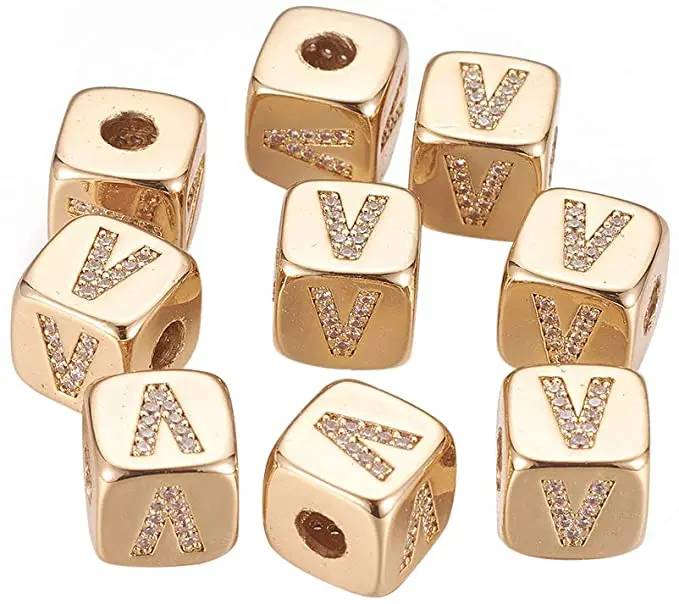 
Wholesale Big Hole CZ Connector Beads for Jewelry Accessories Micro Pave CZ Bead Cute Square Letter Bead 