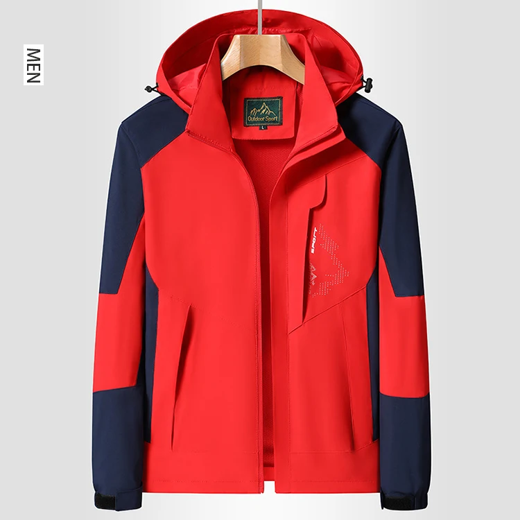 Mesh lining breathable waterproof outdoor sports women men red softshell jacket with detachable hat