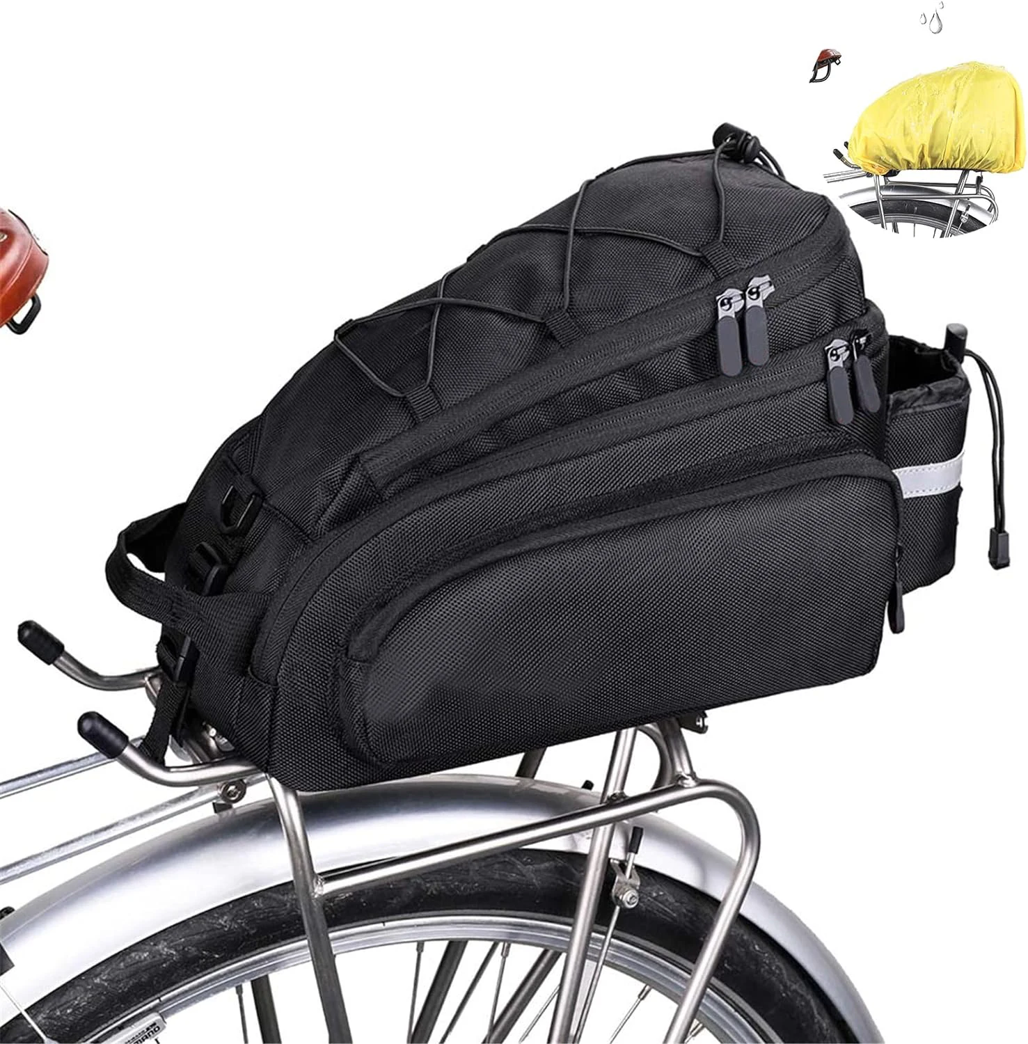 Waterproof Bike Pannier Bag Bicycle Trunk Bag 12L Bike Rear Rack Carrier Bag with Rain Cover