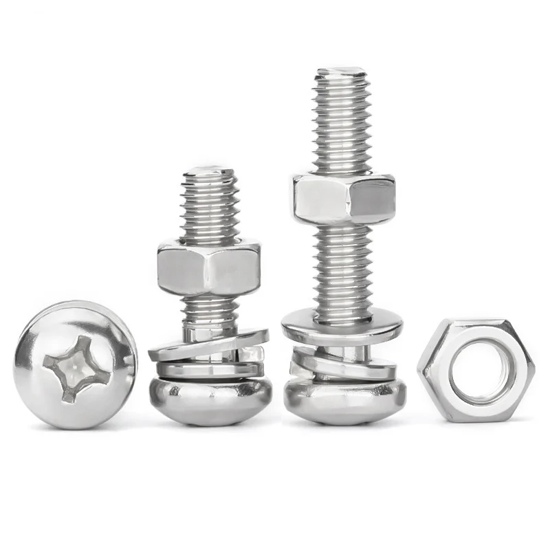 Stainless Steel Cross Round Head Screws Nut Flat Washer Set Spring Washer Combination Assembling Bolts Screw