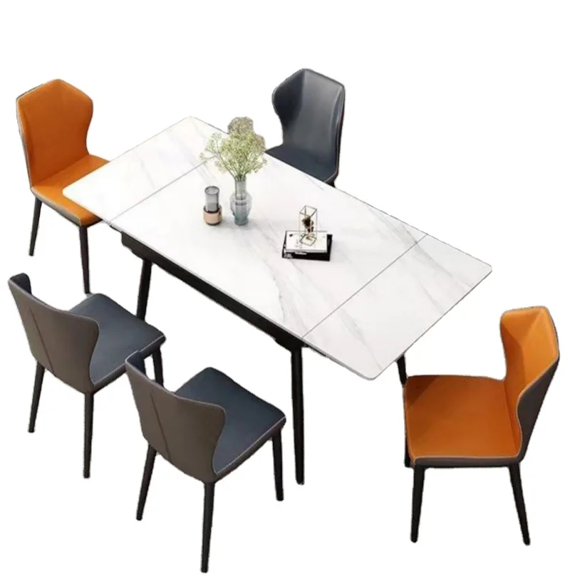 modern adjustable multifunction new household marble rectangular dining table set stone dining table extension dining table